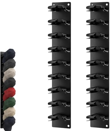 Ebksqs 2 Stück Cap Halter, Selbstklebende Kappenhalter & Wandhalterung für Caps & Hüte, Stabile Hutablage & Cap Organizer für Mützen und Basecaps, Kein Bohren, Schwarz