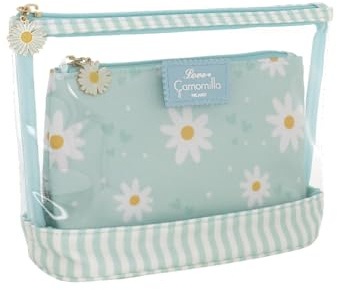 Camomilla Milano Set 2pz Buste Make-up Donna, PVC, Collezione Daisy Love, Colore Verde