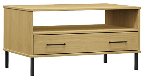 Heofavd Couchtisch Oslo mit Metallbeinen Braun 85x50x45 cm Massivholz Modernes Design Robuste Stabilität für Wohnzimmer Schlafzimmer Büro