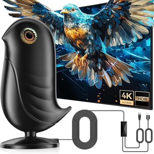 650+ Miles Long Range Digital TV Aerial for Smart TV & Older TVs with Signal Booster,HD TV Ariels Indoor Supports for 4K 8K 1080P Local Channels with 18Ft Coax Cable (Glossy Black)