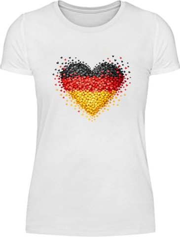 Deutschland Herz - Damen T-Shirt, perfekt für die Weltmeisterschaft, T-Shirt aus Baumwolle Deutschland Design, schwarz rot Gold, WM 2026 Fanartikel, für die Fußball WM, schwarz und weiß