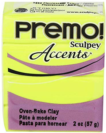 Polyform Argile Polymère Premo Sculpey 2 G Jaune Fluo, Acrylique, Multicolore, 5 pièces