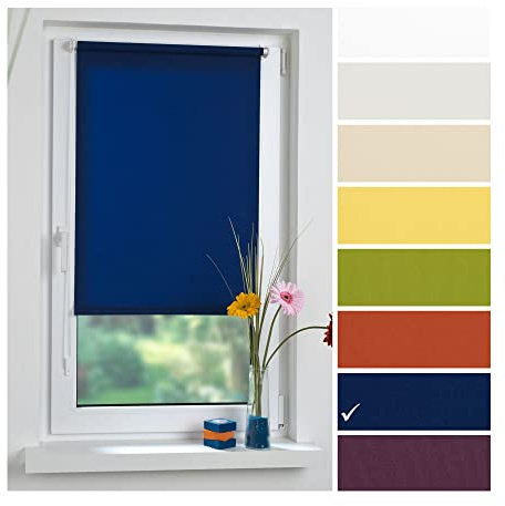 Liedeco® Rollo Klemmfix - 80 x 150 cm blau (Breite x Höhe) / lichtdurchlässig Blickdicht und stufenlos verstellbar/leichte Innen-Montage ohne Bohren mit Klemmträger / 123 montiert