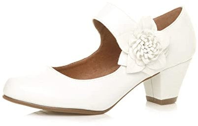 AJVANI mid Chunky Heel Mary Jane Flower Padded Comfort Shoes Size 4 37 White