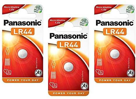 Panasonic 3 Stück Knopfzellen Cell Power LR44 (L1154) - Alkaline Manganese 1,5 V