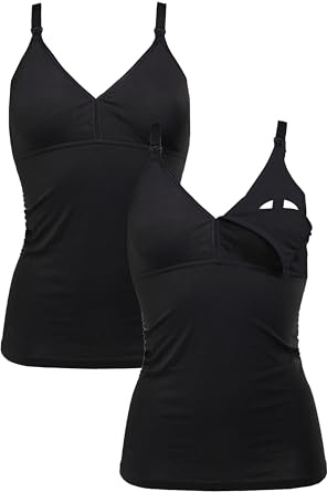 Herzmutter Camiseta Lactancia - Algodón - Top de Lactancia Materna - Ropa Mujeres Lactantes - Bustier Integrado - Set de 1 y 2-5400