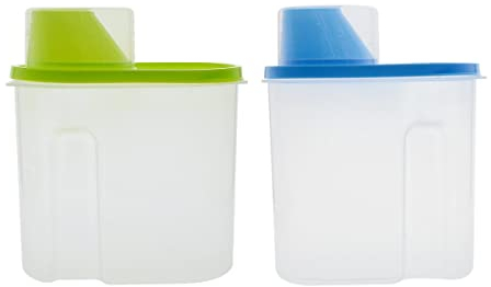 Saim Cereal Container with Pour Spout and Measuring Cup Plastic Clear Food Saver Airtight Watertight Cereal Keeper Food Storage Containers for Rice Grain Cereal Oatmeal Sugar Nuts Beans(2.5L, 2Pcs)