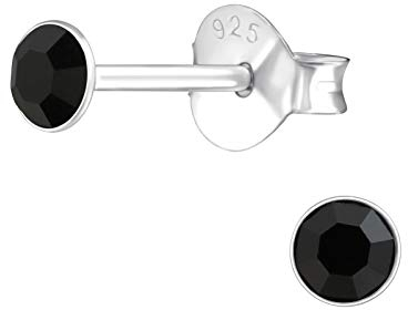 Bungsa Schwarz- Ohrstecker mit echtem europäischen Kristall (LA CTYSTALE) 3mm rund aus .925 Sterling Silber