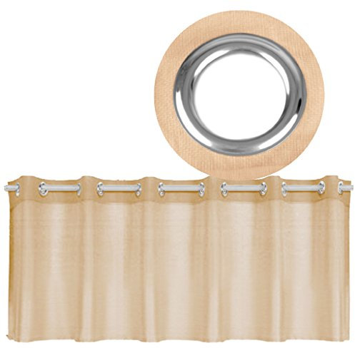 Ösen-Bistrogardine in B160cm x L60cm, transparente Uni Scheibengardine Voile in vielen erhältlich (beige - Nude)