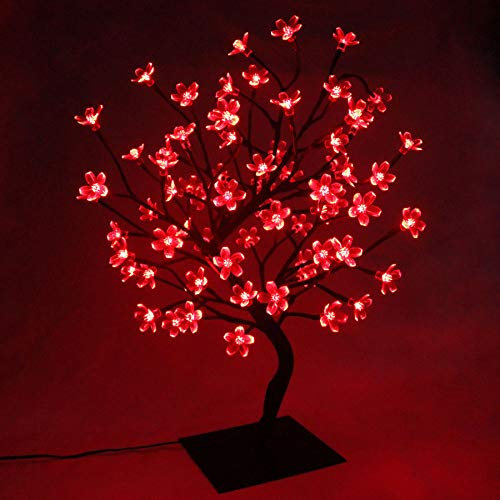 Arbre Lumineux 90 LED Fleurs, Pour Noël, Pour la Maison, Vacances, Mariages, Anniversaire, Nouvel An, Fête (Rouge)