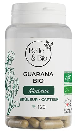 BRÛLE GRAISSE & CURE MINCEUR - Guarana Bio certifié Bio - 120 gélules - Cure 1 mois - Pilulier BELLE&BIO - Fabriqué en France
