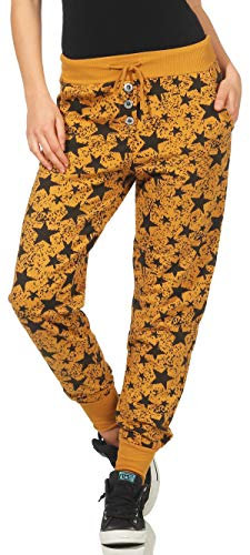 Malito Damen Sweathose mit Star Print | Baggy zum Tanzen | Jogginghose mit Knopfleiste | Sweatpants - Trainingshose 8020 (dunkelgelb)