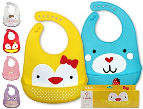 TheBDM Bavaglini Silicone Raccoglipappa Regolabile - Impermeabile, Inodore, Lavabile, Anallergico, Antimacchia, BPA Free (Yellow)