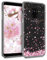kwmobile Case kompatibel mit Samsung Galaxy A8 (2018) - Hülle Silikon transparent Kirschblütenblätter Rosa Dunkelbraun Transparent