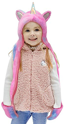 Gifts Treat Schal mit Kapuze für Mädchen, Plüsch Einhorn Wintermütze für Kinder (lila, M)