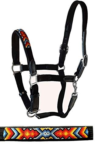 Gepolstertes Kaltbluthalfter mit Besatz und Polsterung aus Leder, Halfter für Kaltblut (Rot, Blau)