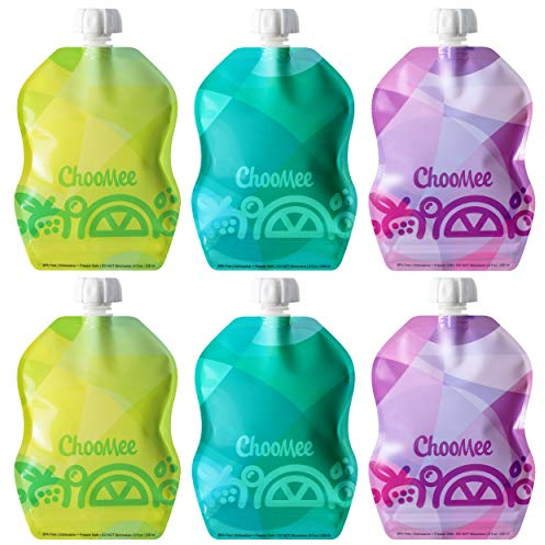 ChooMee SnakPack TropiColor Wiederverwendbare Aufbewahrungsbeutel für Babynahrung, Smoothies und Pürees, sicherer Doppelverschluss-Reißverschluss, breiter Boden, BPA-frei, 237 ml, TropiColor 6 CT
