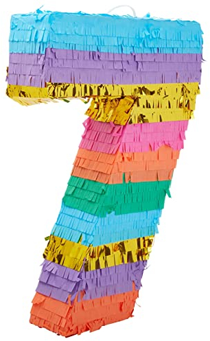 Blue Panda Kleine Regenbogen-Piñata Zahl 7, für Kindergeburtstag, 29 x 16,5 x 7,6 cm