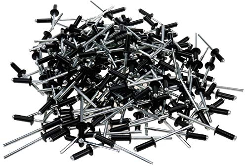 Semetall 200 Stück 4 mm x 12 mm Aluminium Zugmuster Blindnieten offenes Ende Dekorieren Befestigungsnägel Nägel Pop-Nieten für Möbel-Sortiment Kit und Weinkasten-Werkzeug (schwarz)