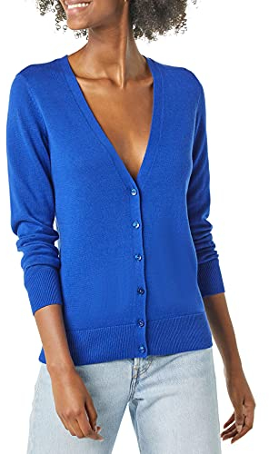Amazon Essentials Damen Leichter Cardigan mit V-Ausschnitt (in Übergröße erhältlich), Kräftiges Blau, L