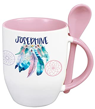 GRAZDesign Traumfänger Tasse mit Löffel und Name, Löffeltasse für Kinder, Keramik 330ml