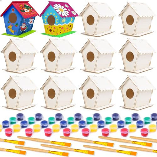 hapray 12-Pack Birdhouse Kit Paint & Build Wooden Craft for Kids | Let kids build and paint their own birdhouse! This craft kit includes wooden pieces, non-toxic paints, and brushes.