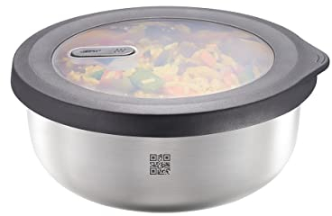 GEFU Frischhaltedose PROVIDO 1.000 ml, rund, Vorratsdose kälte- und hitzebeständig, intelligente Vorratskontrolle per App, Schwarz/Silber