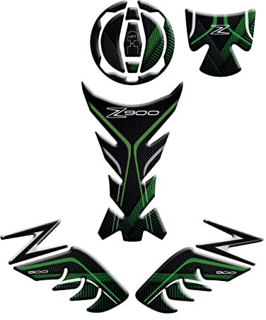 Motorcycle Tankschutz-Set vorne und seitlich, Schutz für Deckel und Schlüssel, geharzt, Aufkleber mit 3D-Effekt, kompatibel mit Kawasaki Z900 (dunkelgrün)