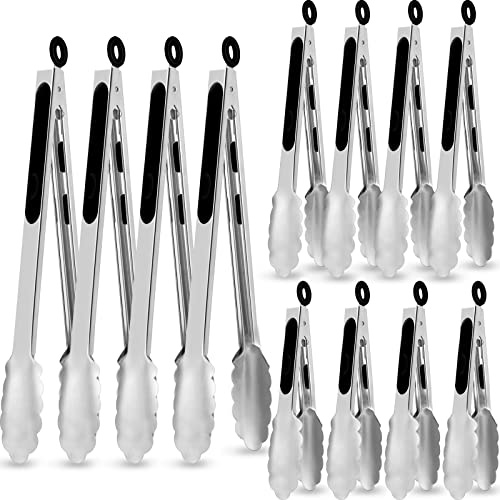 Chengu 12 Pack Stainless Steel Kitchen Tongs, 7/9/12 Inches