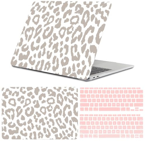 GABraden Kompatibel mit MacBook Air 13 Zoll Hülle, 2020 2019 2018 Release, (A2337 M1 A2179 A1932), mit Touch-ID und 2 Stück Tastaturschutzfolien, Laptop-Kunststoff-Hartschale (grau Leopard P Rint)