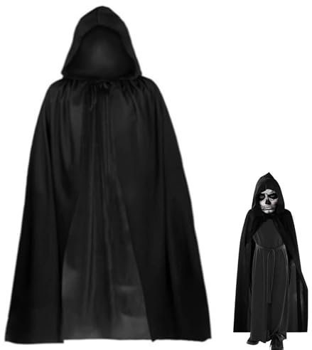 Qunkun Halloween Kostüm Vampir, Schwarz Vampir Kostüm, Umhang mit Kapuze, Umhang Kapuzenumhang, Vampir Kostüme Set, Hexenumhang Cosplay Kostüm mit 20 Halloween Temporäre Tattoo für Karneval Fasching