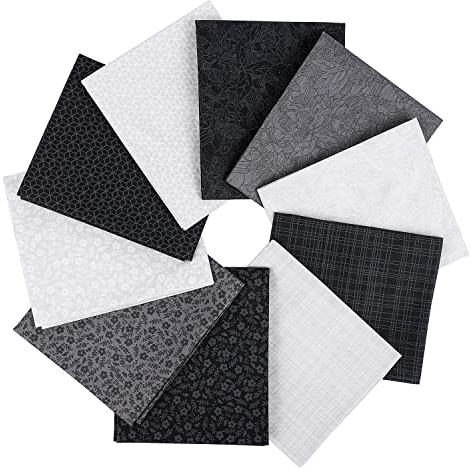 Craftido 10 Stück 18”x21” (46x53 cm) Fat Quarters Stoffpakete - Mittleres Gewicht 145g - 100% Baumwollstoff für Quilten, Nähen, Patchwork, DIY und handgefertigte Bastelarbeiten - Monochrome