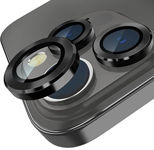 imluckies Caméra Arrière Protecteur Compatible avec iPhone 14 Pro/iPhone 14 Pro Max 2022 - Dureté 9H Film de Protection pour Objectif en Verre Trempé HD - Anneau de Lentille en Métal - Noir