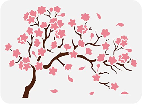 FINGERINSPIRE Kirschblüten Baum Schablone 29.7x21cm Große Blume Kirsche Malerei Schablonen Wiederverwendbare Baum Zweige Kirsche Floral Schablonen Zeichnung Vorlage für Haus Wand Möbel Fenster Dekor