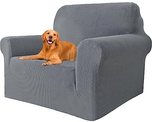 YSTELLAA Stretch Sofa überzug 1 Sitzer, Super Elastisch Sofabezug Mit Armlehnen Waschbarer, kratzfester rutschfest Sofa Cover für Hunde Katzen und Haustiere(Hellgrau, Sofa Breite 81cm-120cm)