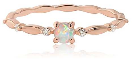 Meissa Bague en Argent Femme Opale de Feu Blanche avec Pierre de Naissance Bague de Fiançailles Femme Minimaliste et Délicate pour Anniversaire Couple Femme Maman (Or rose, 61.5)