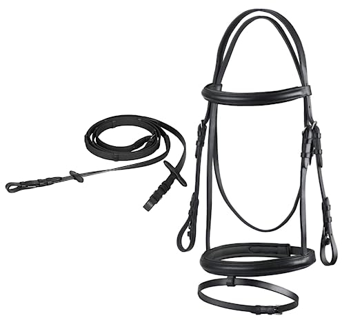 Start Trense Pferd mit Zügel – Anatomisches Trensenzaum Leder für Shetty, Pony, Vollblut, Warmblut, Kaltblut – Englisch kombiniertes Reithalfter, gepolstert & komfortabel (Shetty, Schwarz)