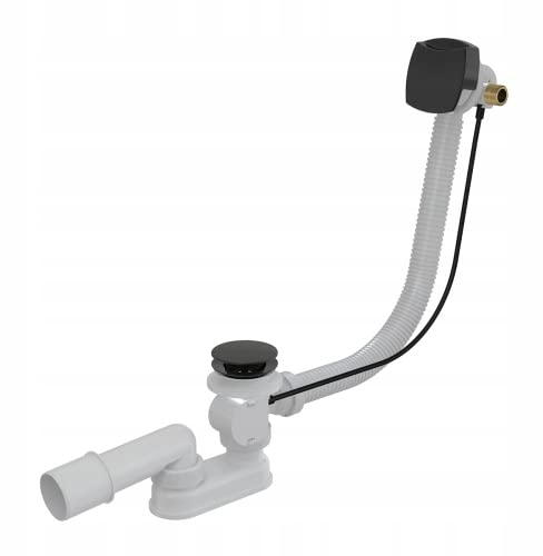 KOLMAN Ablaufgarnitur Füllfunktion für Badewanne Ab- / Über Einlauf Automat Siphon Ø 50cm Schwarz