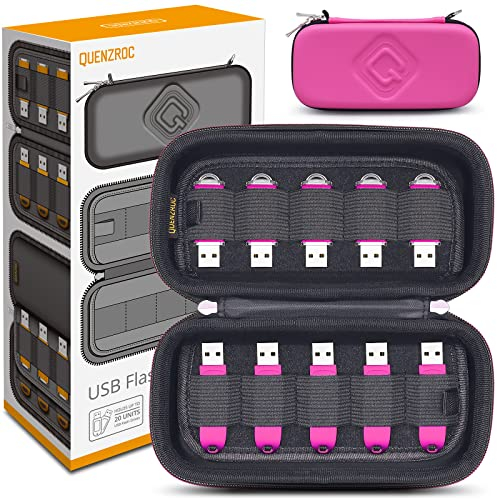 QUENZROC USB Stick Aufbewahrung Tasche für 20 Flash-Laufwerk USB Drive Case Organizer Schutz Hülle Aufbewahrungsbox - Rosa