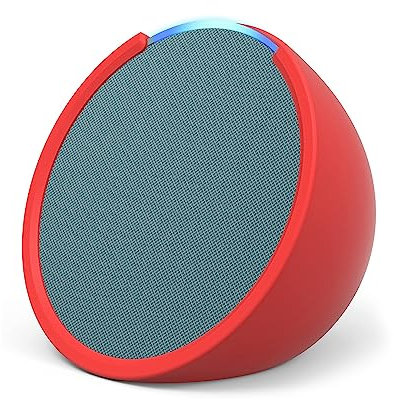Echo Pop | Full sound compact Wi-Fi and Bluetooth smart speaker with Alexa | Midnight Teal and a Made For Amazon Sleeve for Echo Pop (2023 release), Red