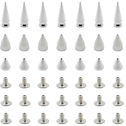 CEEYSEE 120 Pezzi Borchie a Cono Rivetti Punk 3 Taglie Rivet con Vite per Borse, Scarpe,Abbigliamento,Fai da Te Decorazioni (Argento 7 x 10/14/20mm)