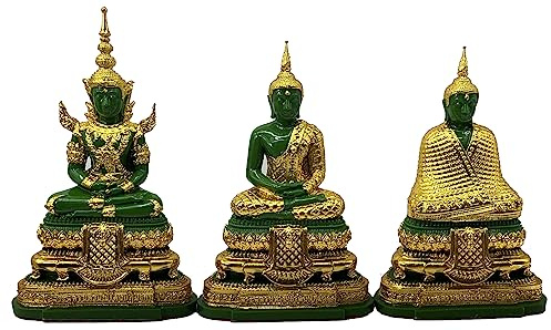 BUDDHO Smaragd-Buddha-Statue, 3 Jahreszeiten (Sommer, regnerisch, Winter), realistisch gestaltete thailändische Buddha-Statue für Heimdekoration (3 Stück in einem Paket)