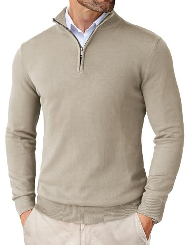 COOFANDY Half Zip Pullover Herren Stehkragen Pullover Zipper Herren Troyer mit Reißverschluss Arbeitspullover Pullover Khaki M