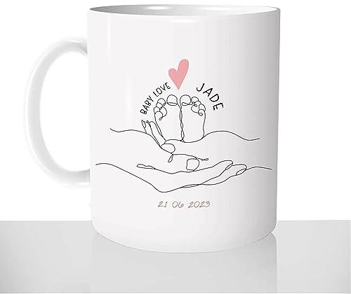 Taza Baby Love – Taza de regalo de nacimiento – Ideas de regalo originales – Nombre de bebé personalizable para niña – Maternidad
