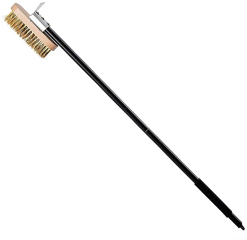 Mango 40 cm cepillo de horno de aleación + madera, cepillo para horno de pizza con raspador, cerdas de latón, cepillo de piedra de pizza ajustable para limpiar tu horno de pizza o parrilla