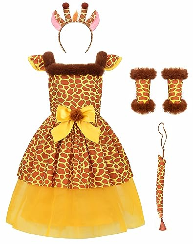 ReliBeauty Giraffen Kostüm Kinder Tier Kostüm Mädchen mit Haarreif Schwanz,140