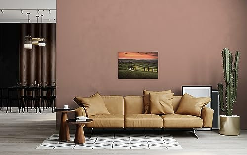 A.S. Création Leinwandbild Toskana Landschaft - Kunstdruck grün orange - 90x60 cm Querformat - Moderne Wanddekoration Schlafzimmer Wohnzimmer Küche - Bild auf Keilrahmen
