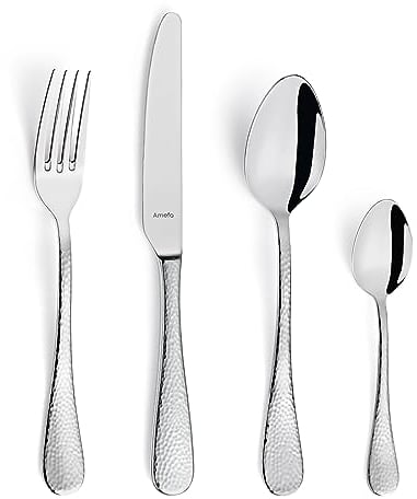 Amefa SIERRA Besteck Set 6 Personen | 24-teilig | Edelstahl 18/10 satiniert | gehämmerte Griffe | Essbesteck spülmaschinenfest | Besteckset 6 Personen | optisch und haptisch perfekt ausbalanciert