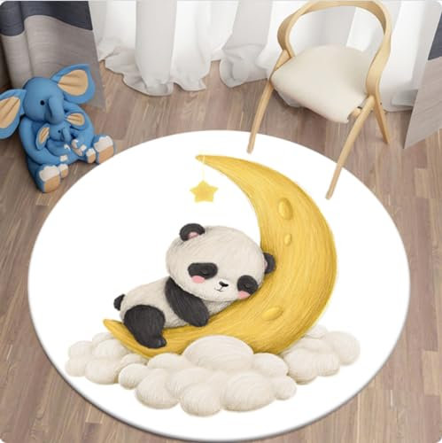 CKSEKD Wohnkultur Badezimmermatte Karikatur Panda Rundteppich Wohnzimmer Kinderzimmer Teppich Teppich Tierteppich 200 cm Durchmesser