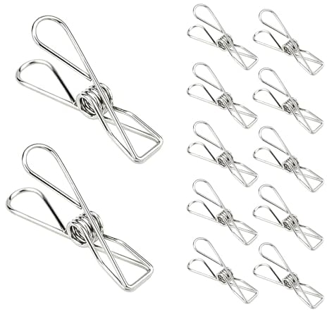 BONYCUST Stainless Steel Strong Laundry Pegs, 50 Pcs Clips for Washing Line, Metal Clothes Pegs for Clothes, Snack Bags, Socks, Office